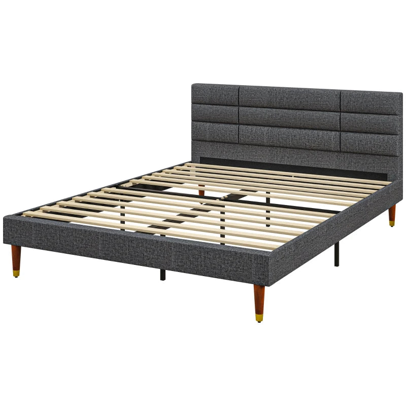 Stylish Grey Upholstered King Bed Frame 154W x 206D x 87H cm with Durable Slats - Modern Bedroom Furniture