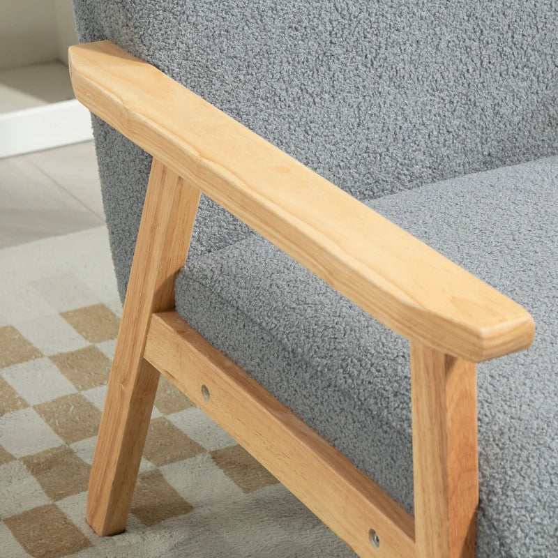 Stylish Grey Accent Chair with Thick Cashmere Cushions and Wooden Frame for Home and Office