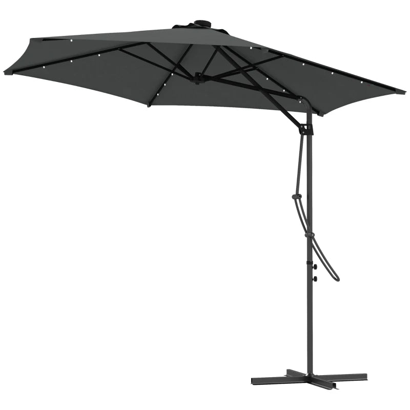 Grey 3m LED Patio Umbrella with Base and Cover