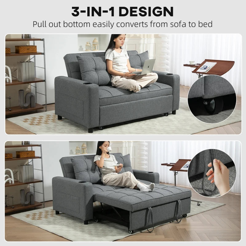 Charcoal Grey Two-Seater Pull-Out Sofa Bed for Stylish Living Spaces