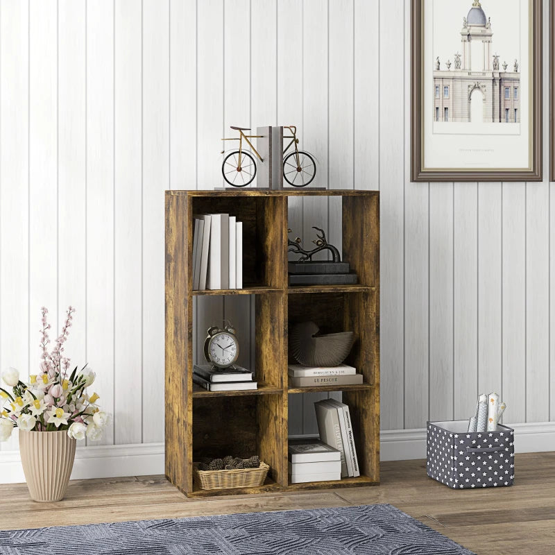 Rustic Brown 6-Cube Bookshelf - Stylish Storage Solution for Home, Office, or Living Room - Versatile Organizer