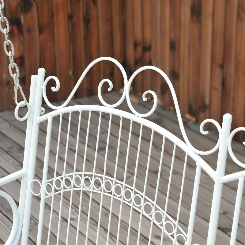 White Metal 2-Seater Hanging Swing Chair Garden Bench - 118x58x57 cm