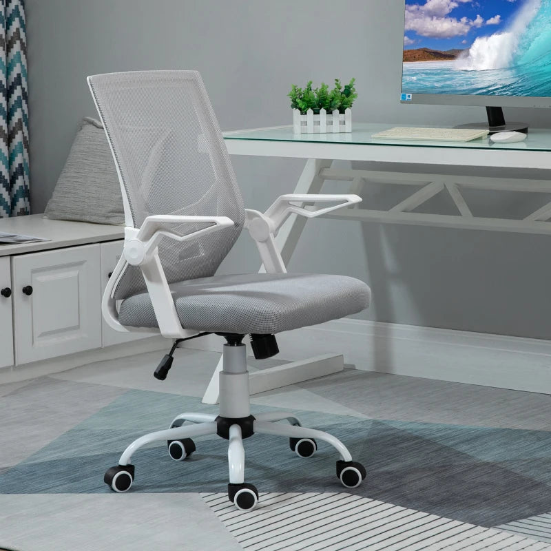Vinsetto Grey Office Chair with Flip-up Armrests, Mid Back Mesh Design, Lumbar Support, Adjustable Height & Swivel Wheels