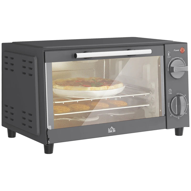 Compact 9L Mini Oven & Electric Grill - Adjustable Temp, Timer, Dishwasher Safe Tray, 750W, Grey Countertop Toaster Oven
