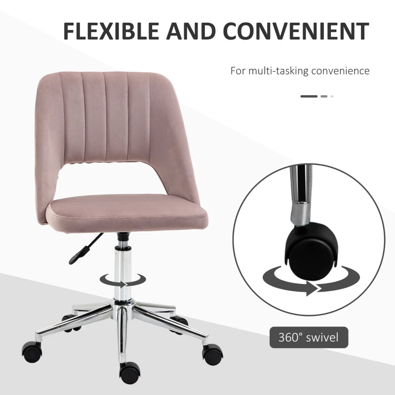 Vinsetto Pink Velvet-Feel Armless Office Chair - Stylish Ergonomic Design for Home & Office - Comfortable Seating Solution