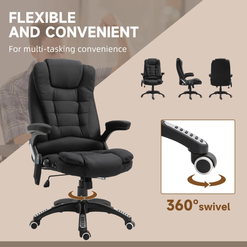 Vinsetto Heated Massage Recliner Chair - 6 Massage Points, 360° Swivel, Linen-Feel Fabric, Black Office Chair