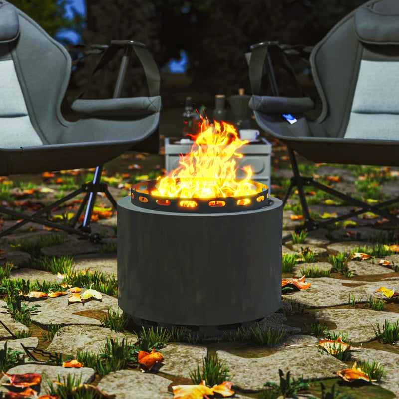 Portable Smokeless Fire Pit - 48.5cm Wood Burning Firepit with Poker for Garden, Camping & Bonfire Parties - Dark Grey Metal