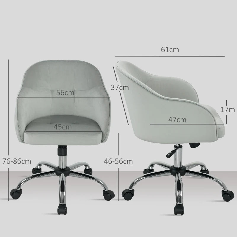 Stylish Grey Velvet-Feel Office Chair 46-56 cm Adjustable Height - Ergonomic Design for Comfort and Support