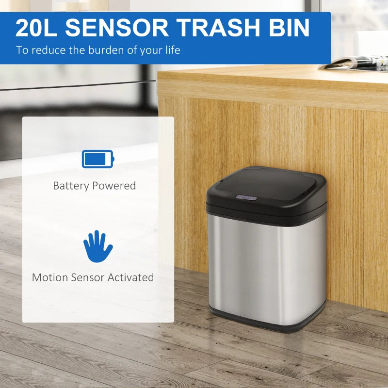 Luxury 20L Automatic Sensor Dustbin - Stainless Steel Kitchen Waste Bin with Bucket, 33x25x42.5CM, Touchless Rubbish Trashcan