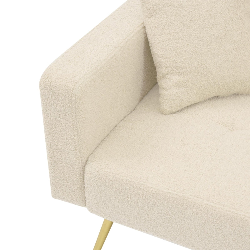 Elegant Beige Convertible Sofa Bed with Adjustable Backrest and Side Pockets, Perfect Loveseat for Bedroom, 176L x 64W x 75H cm