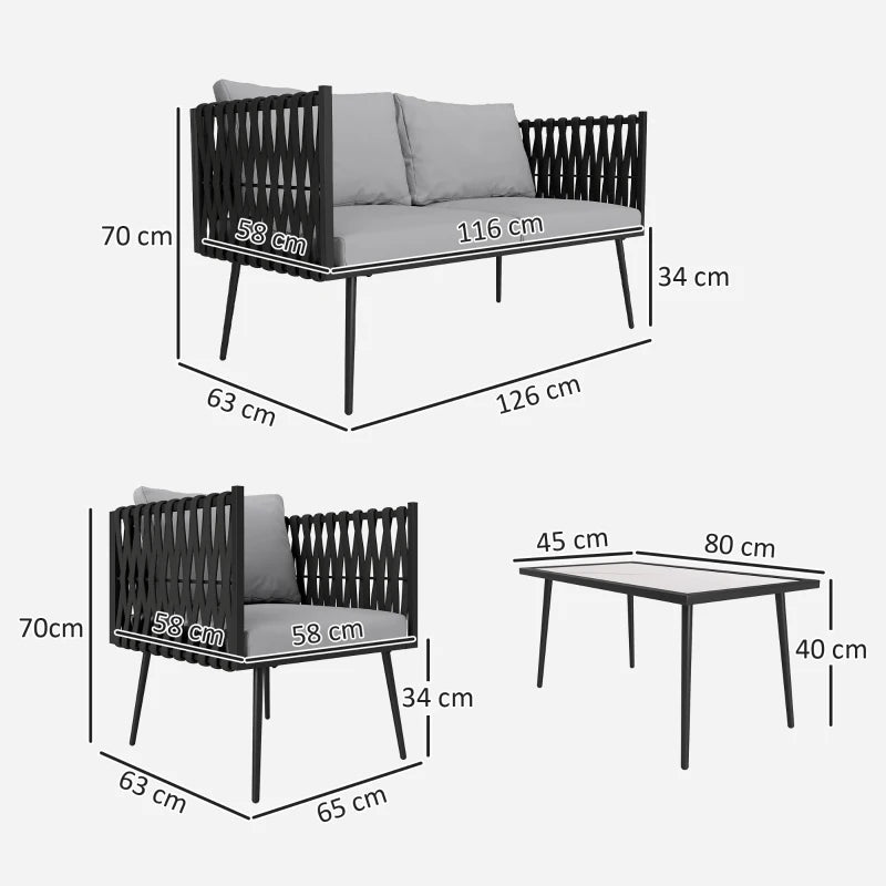 Light Grey 4-Piece Garden Furniture Set with Cushions - Outdoor Patio Seating