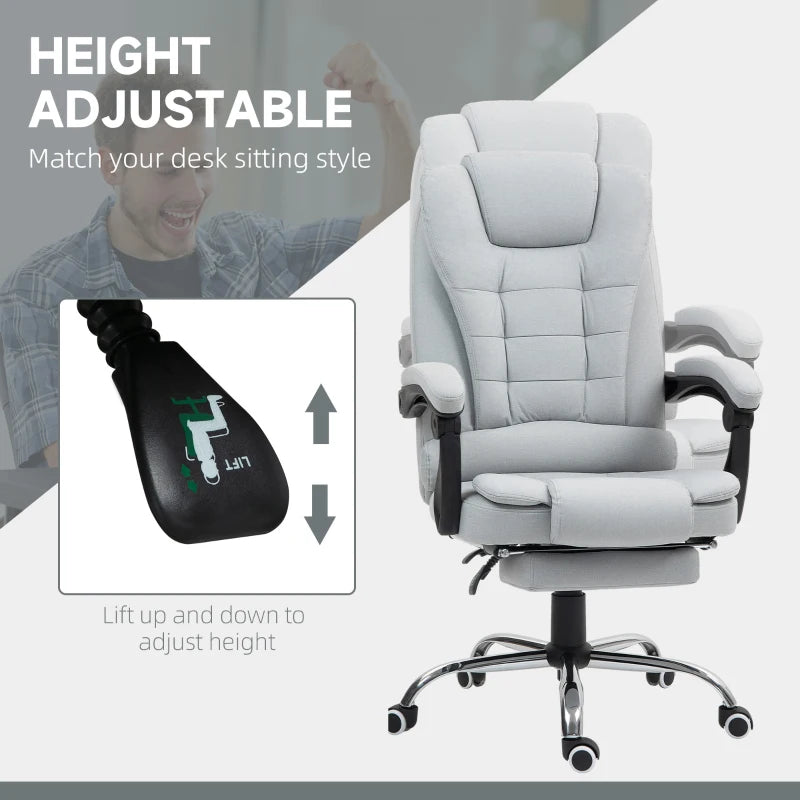 Light Grey Linen-Look Adjustable Office Chair - Ergonomic Design for Home & Office, Stylish Comfort, Perfect for Workspaces