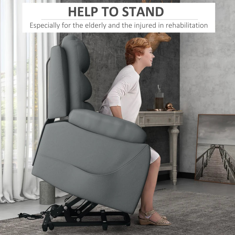 Electric Riser Recliner Chair for Elderly with 8 Vibration Massage, PU Leather, Side Pockets, Footrest, Grey