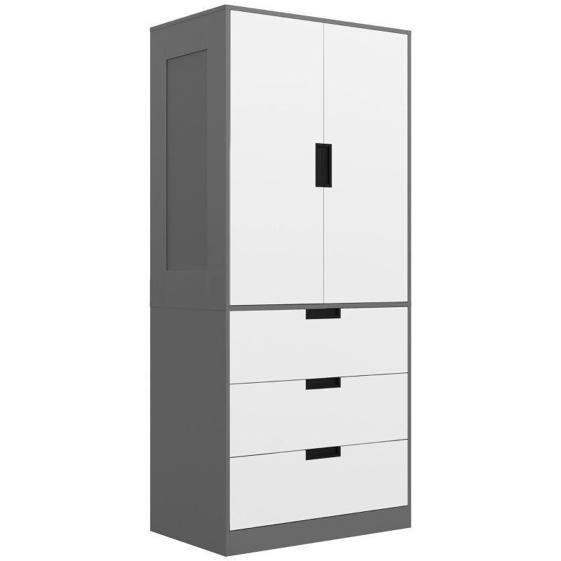 Modern 2 Door Wardrobe with 3 Drawers and Hanging Rod for Stylish Bedroom Storage Grey