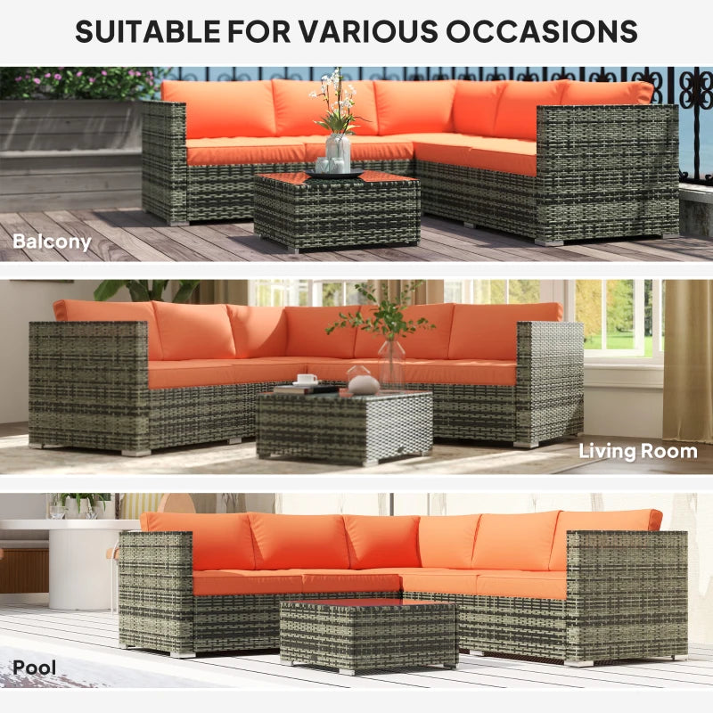 4-Piece Rattan Garden Furniture Set with Corner Sofa Loveseat, Orange