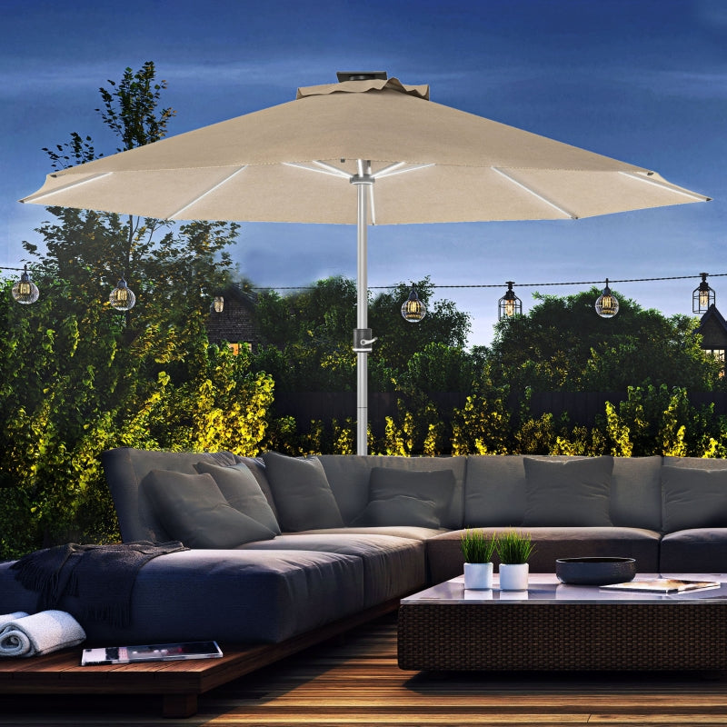 Khaki 3m Patio Umbrella with Solar-Powered LED Lights