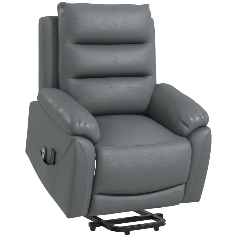 Electric Riser Recliner Chair for Elderly with 8 Vibration Massage, PU Leather, Side Pockets, Footrest, Grey
