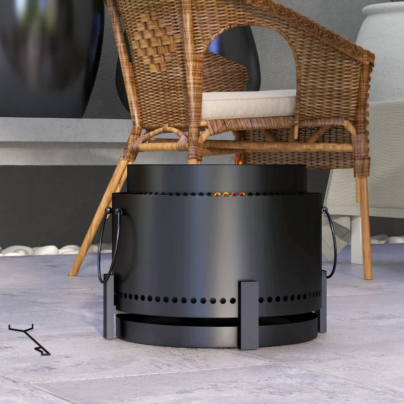 Portable Smokeless Fire Pit with Ash Catcher - 37cm Metal Wood Burning Firepit for Garden, Camping & Bonfire Parties - Black
