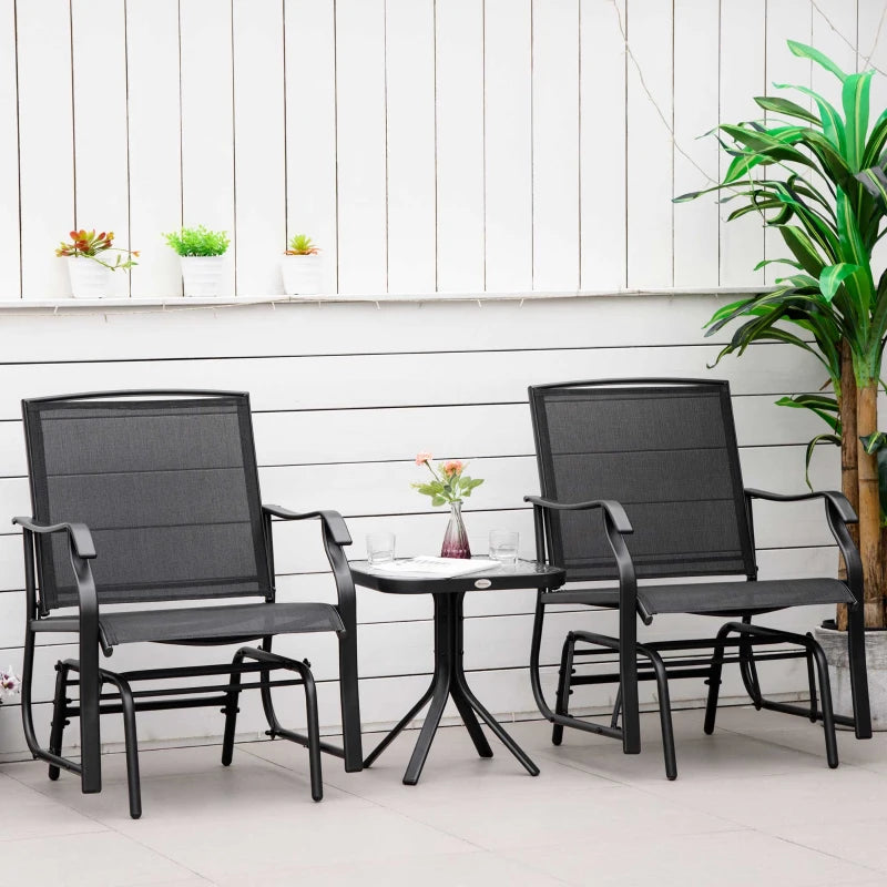 Black Glider Rocking Chair Set with Table - Patio Furniture Bistro Set
