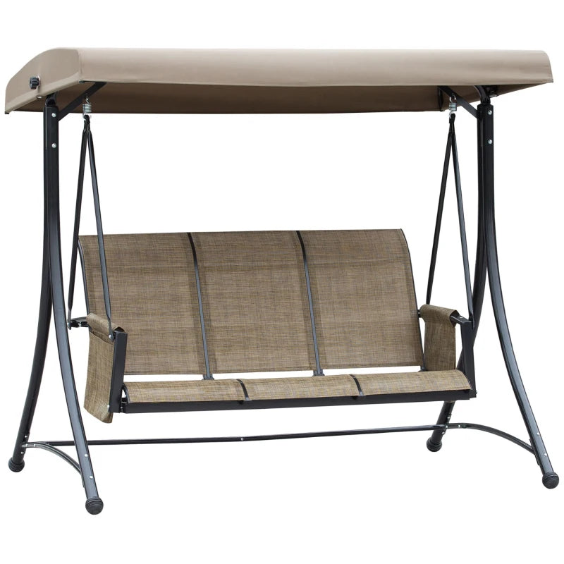 Brown 3-Seater Outdoor Swing Chair with High Back Design and Adjustable Canopy