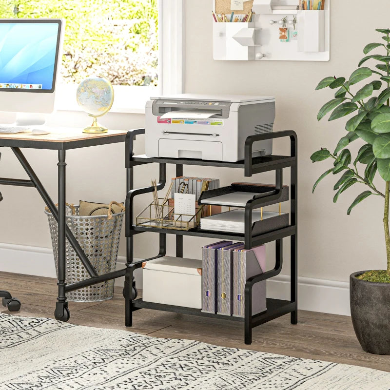 3-Tier Printer Stand with Storage Shelves - Black Printer Table for Home Office & Study, 55x40x77cm
