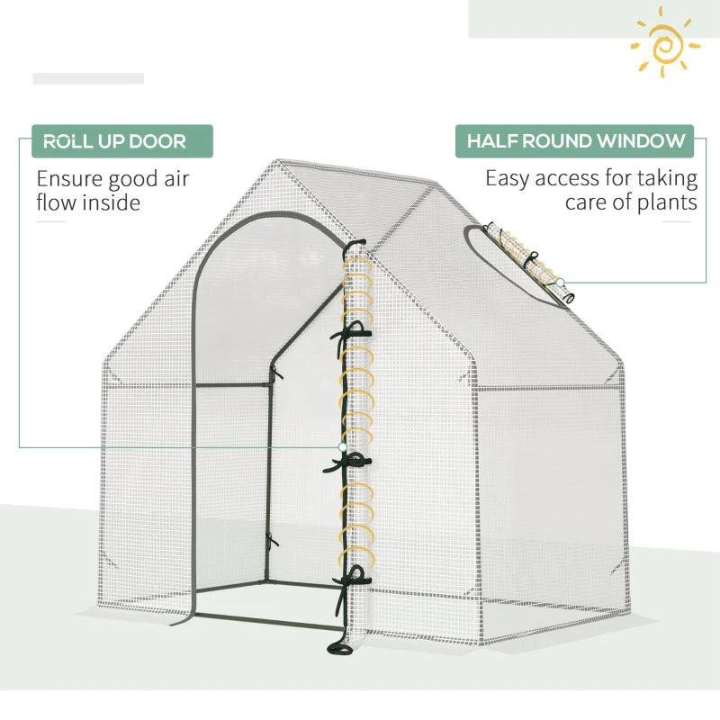 White Portable Walk-In Greenhouse with Roll-Up Door, Steel Frame - 180 x 100 x 168cm