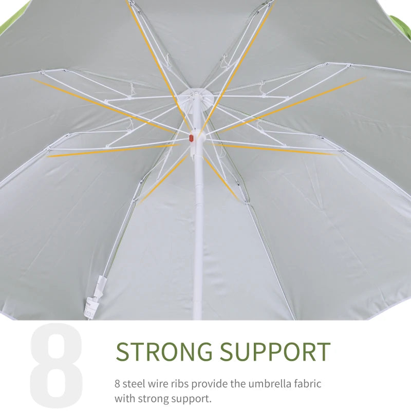 Green Portable Beach Umbrella with Tilting Function