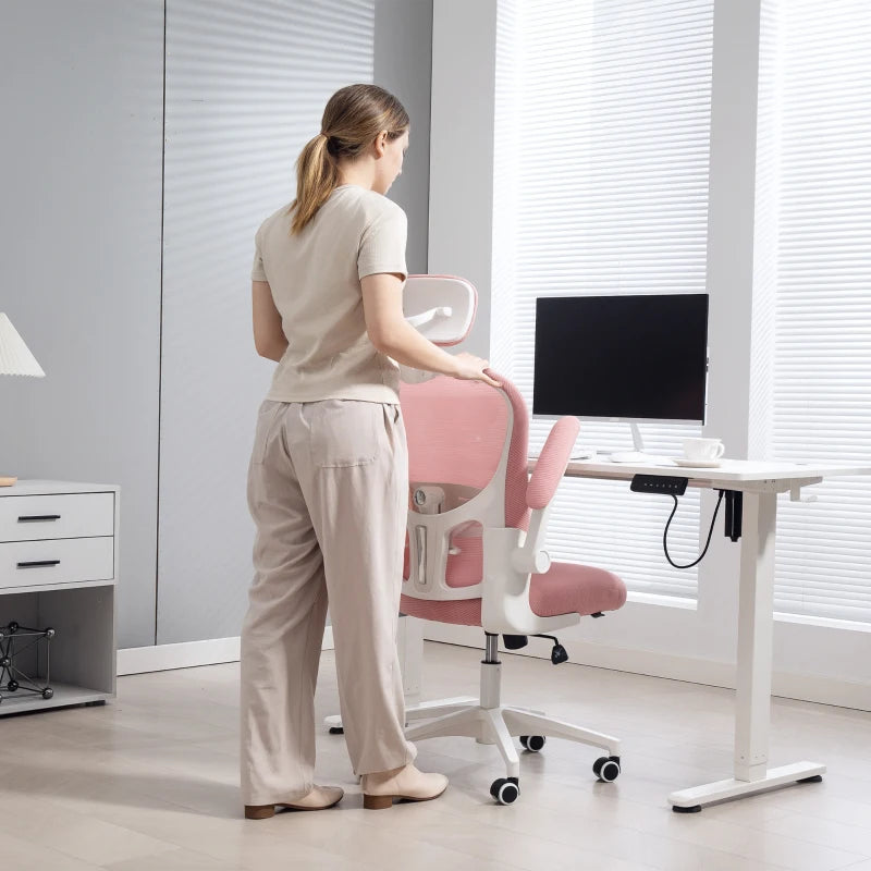 Vinsetto Pink Multi-Adjustable Office Chair with Lumbar Support, Headrest & Breathable Mesh Back for Comfort & Style