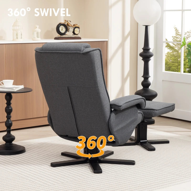Charcoal Grey Linen Rocker Swivel Recliner Chair with Footstool for Ultimate Comfort