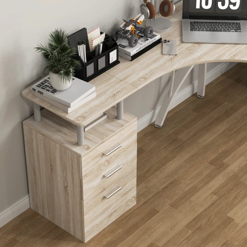 L-Shaped Computer Desk with Storage Drawer - Industrial Home Office Corner Workstation for A4 Files, Oak Finish, 143.5cm
