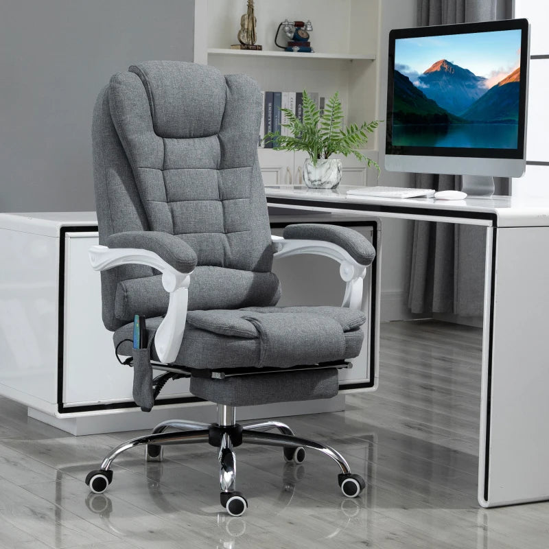 Vinsetto Heated Vibration Massage Executive Office Chair - Adjustable Ergonomic High Back Recliner with Footrest - Grey