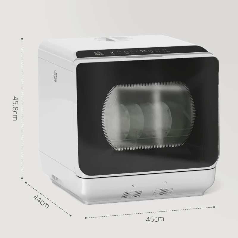 Compact Table Top Dishwasher - Mini Countertop Design, 6L Built-in Water Tank, 6 Wash Programs, 4 Place Settings, Silver Finish