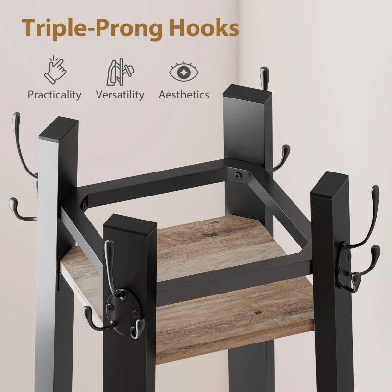 Industrial-Style Four Shelf Coat Stand - Modern Grey and Black Entryway Organizer for Coats, Hats, and Accessories