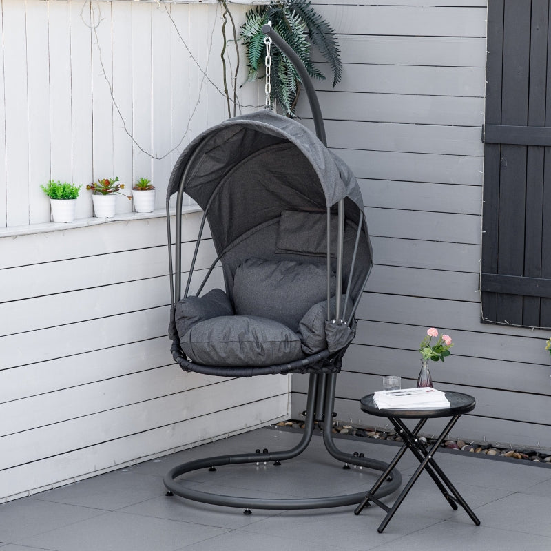 Grey Hanging Egg Swing Chair with Stand, Cushion, and Canopy