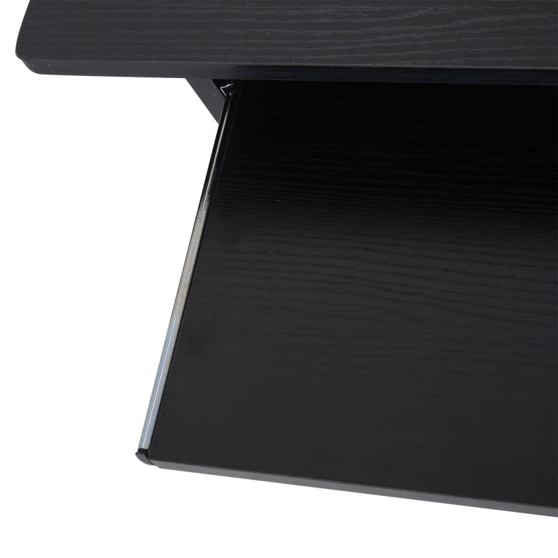 Compact Modern Black Wooden Computer Desk with Keyboard Tray & Storage Shelf - Ideal Corner Table for Home Office
