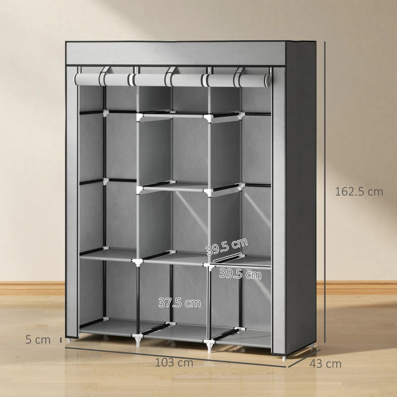 Light Grey Fabric Wardrobe with Rails and Shelves for Stylish Storage Solutions