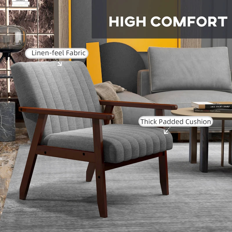 Mid Century Grey Accent Chair with Wooden Legs for Stylish Living Room Decor