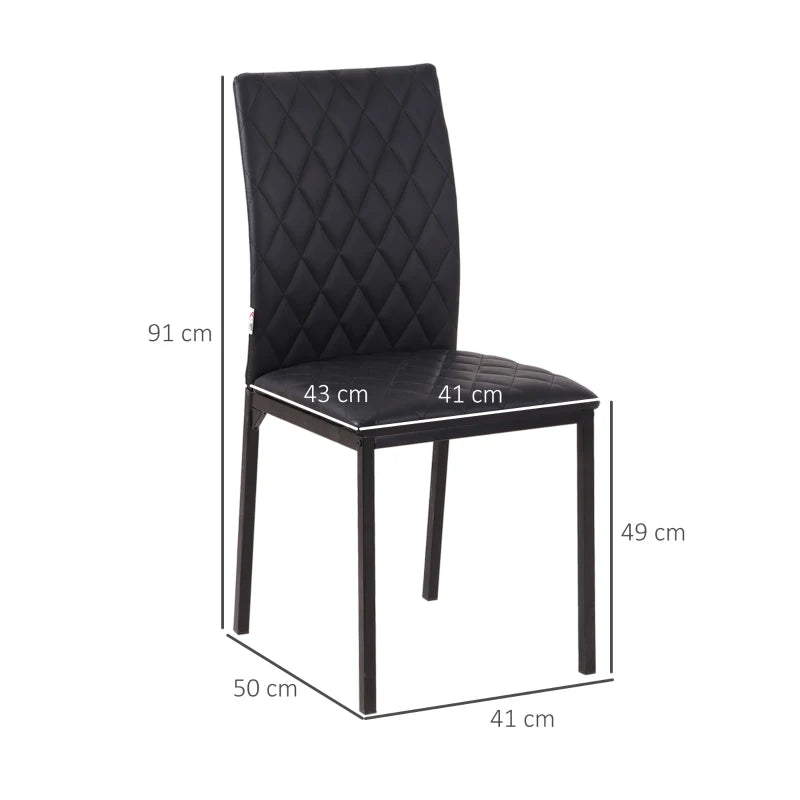 Set of 4 Modern Black Dining Chairs - Upholstered Faux Leather Accent Chairs with Metal Legs for Kitchen