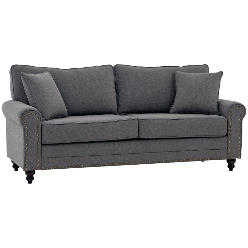 Stylish Grey 3 Seater Sofa with Extra Padded Cushions and Rubber Wood Legs for Living Room