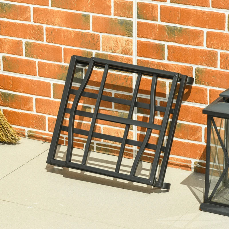 Metal Firewood Log Holder Rack - Indoor Outdoor Folding Fireplace Wood Storage Shelf, Rust-Resistant, Black, 48x34x37cm