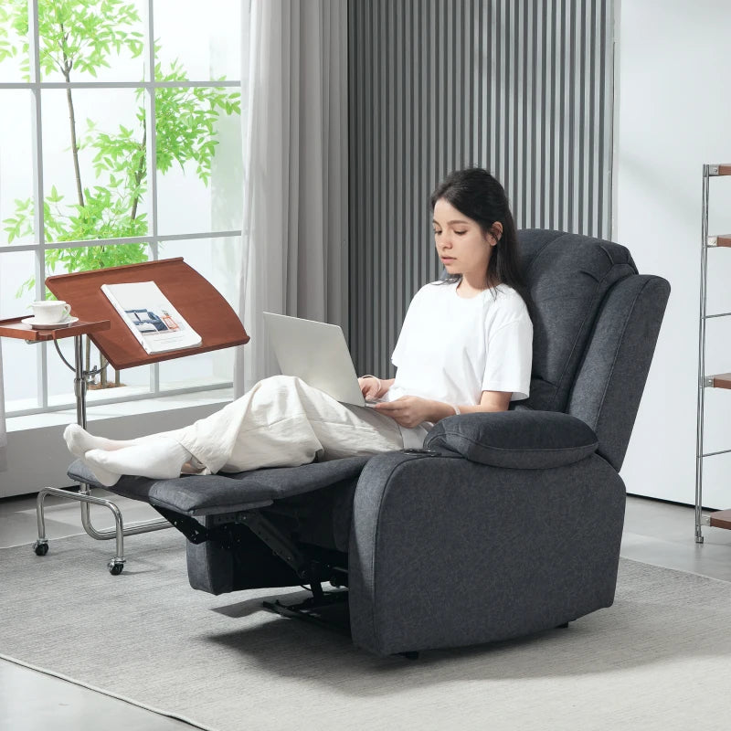 Black Microfibre Manual Reclining Armchair with Footrest for Ultimate Comfort and Relaxation