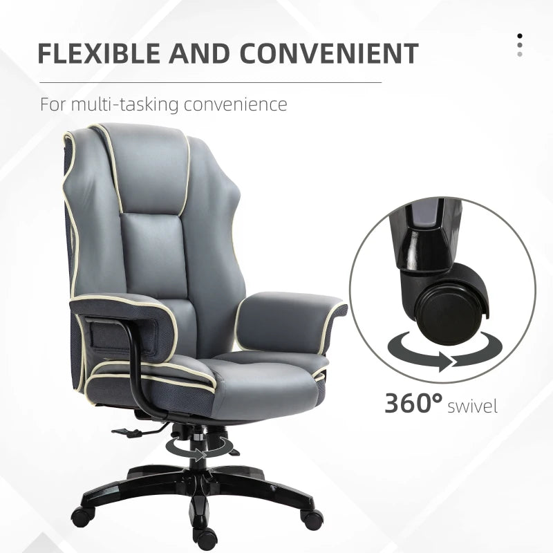 Vinsetto Grey Faux Leather Executive Office Chair with White Contrast Piping - Ergonomic Design for Comfort and Style
