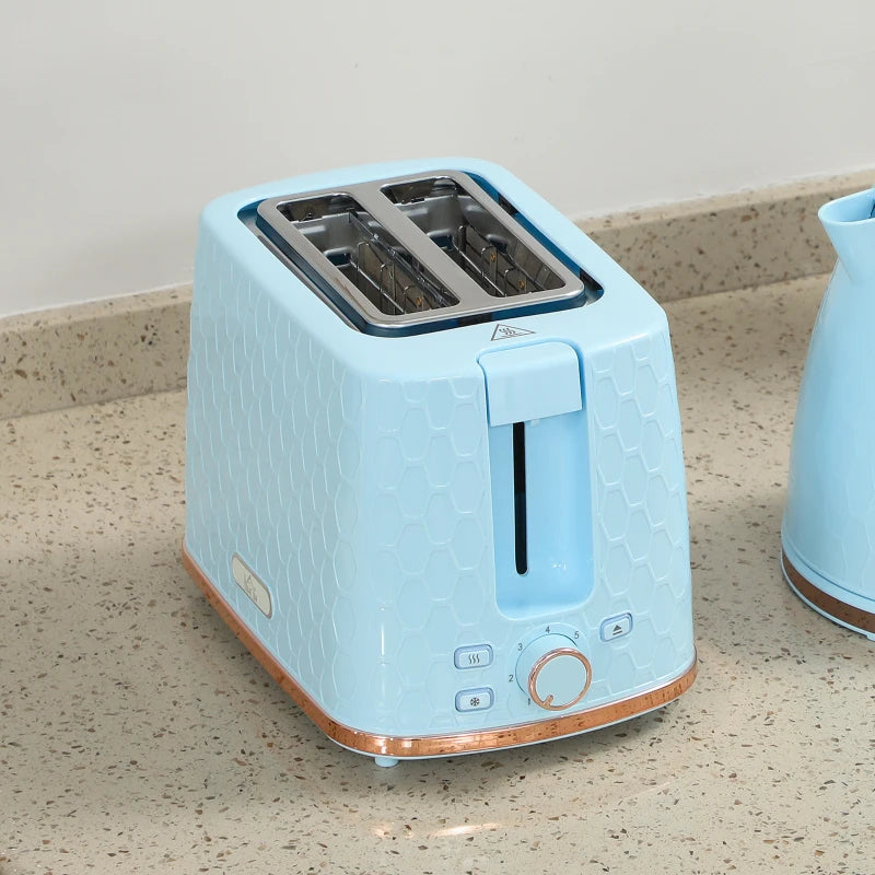 Light Blue 1.7L Fast Boil Kettle & 2 Slice Toaster Set - 3000W, Auto Shut Off, Browning Controls