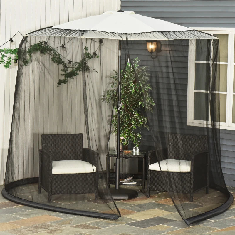 Outdoor Patio Umbrella Table Screen - 2.3m - Mosquito Net - Zipped Door - Black