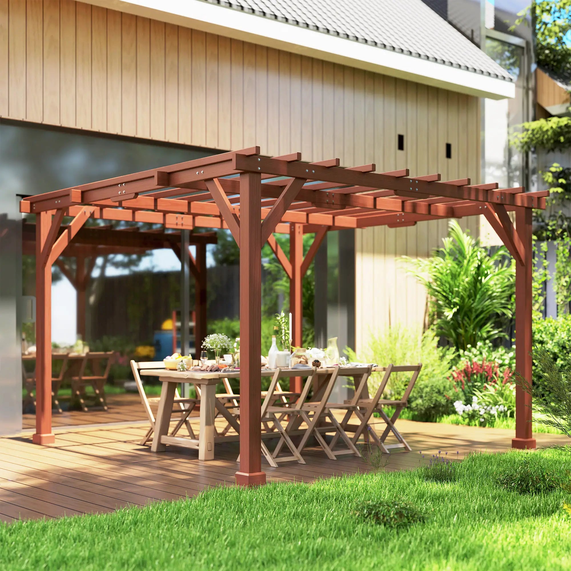 3.3m x 3.3m Wooden Pergola - Ideal For Climbing Vines, Flowers & Grapes