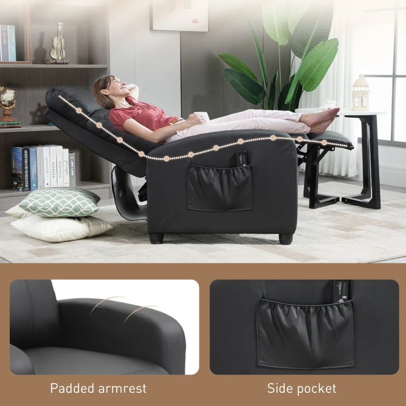 Massage Recliner Armchair in Faux Leather with Adjustable Leg Rest and Side Pocket for Living Room
