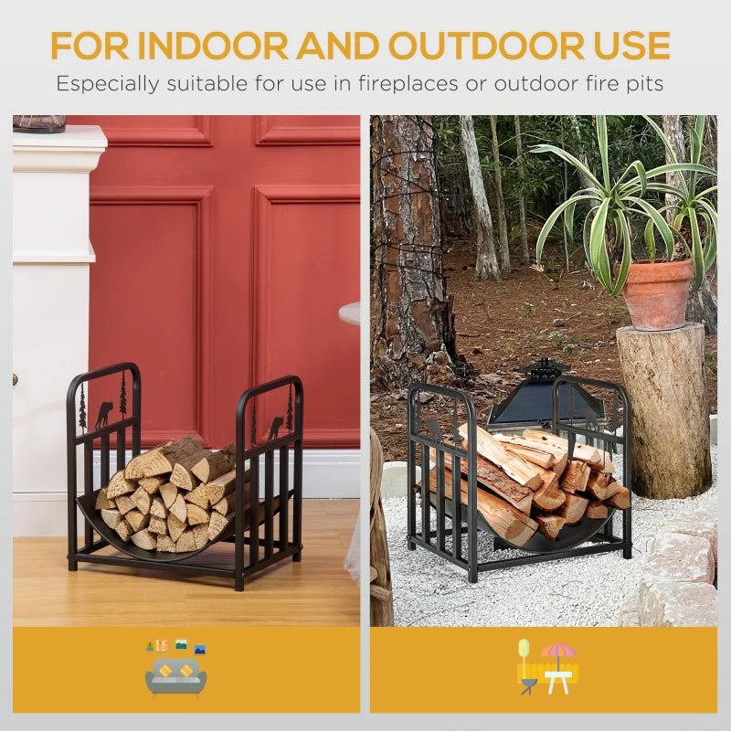 Bear-Shaped Metal Firewood Log Holder Rack - Indoor/Outdoor Fireplace Wood Storage, Rust-Resistant, 42W x 33.5D x 43H cm