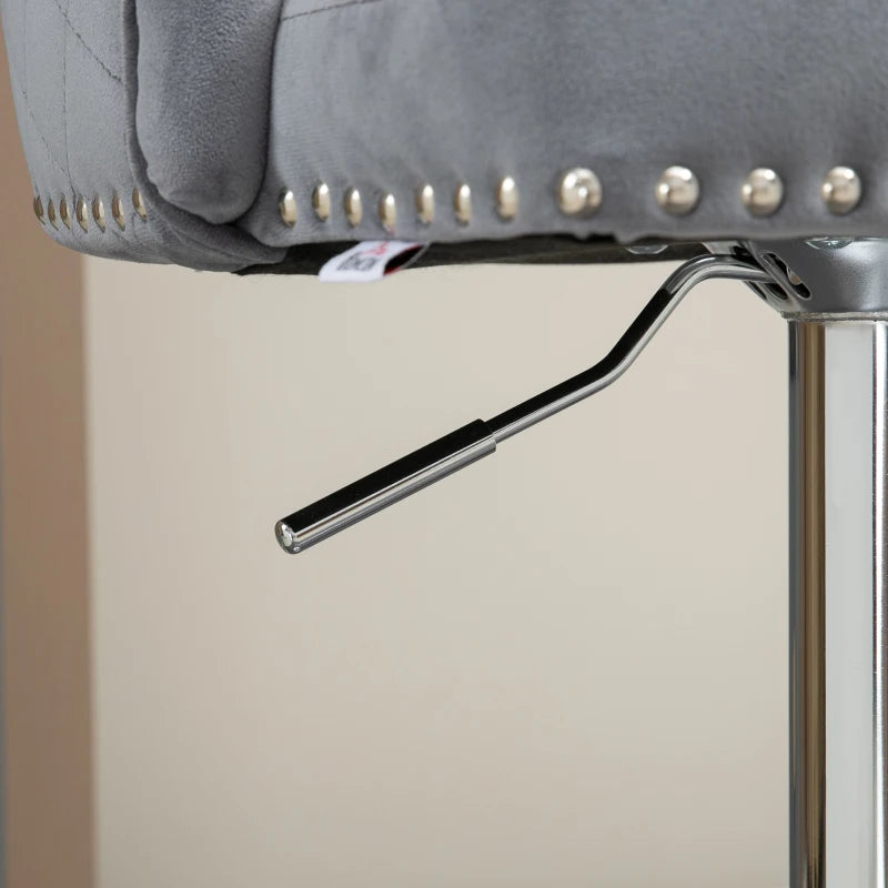 Modern Velvet Bar Stools Set of 2 - Adjustable Swivel Design with Button Tufted Back & Nailhead Trim, Grey