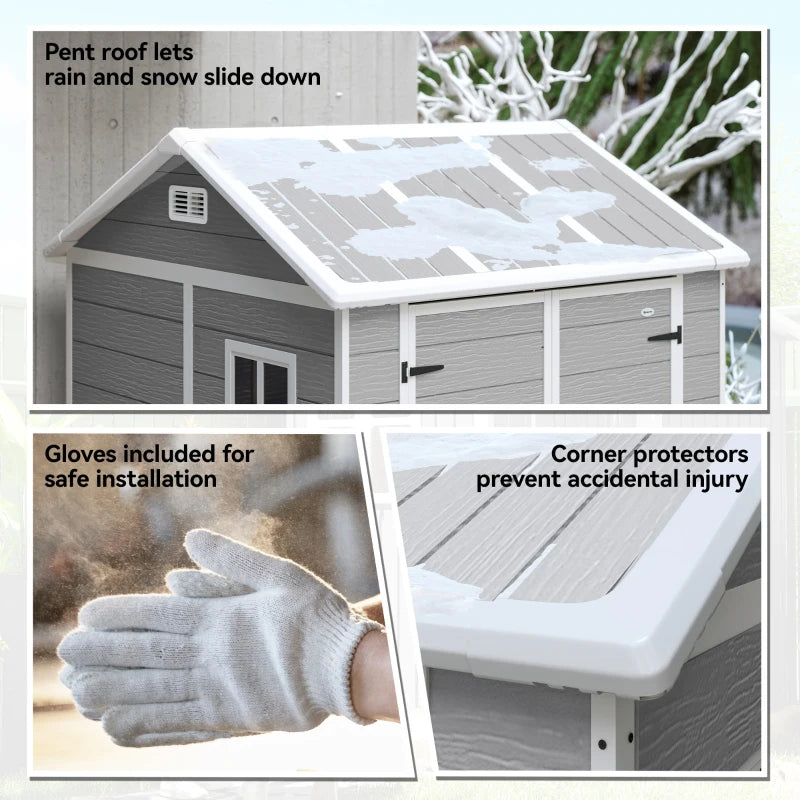 6ft x 6ft Garden Shed with Floor, Windows, Lockable Doors and Vents - Wood Effect Resin Tool Shed for Outdoor Patios