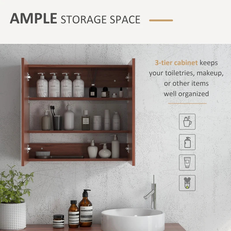 Double Door Wall Mounted Bathroom Mirror Cabinet Soft Closing Storage 63L x 60Hcm